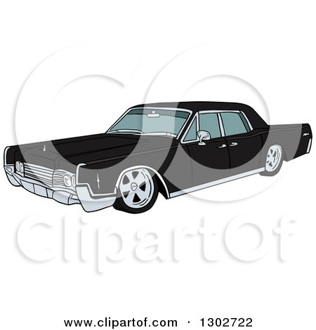 Clipart of a Black Classic 1969 Cadillac Continental Car - Royalty Free Vector Illustration by LaffToon