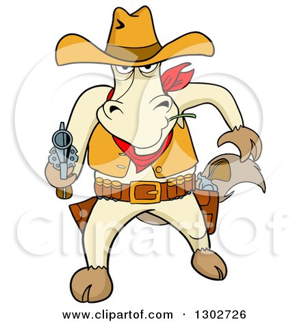 Clipart of a Cartoon Cowboy Horse Fighting with Guns - Royalty Free Vector Illustration by LaffToon