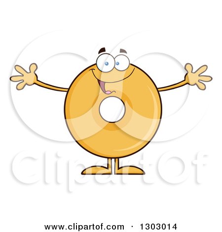 Clipart of a Cartoon Happy Round Glazed or Plain Donut Character with Open Arms - Royalty Free Vector Illustration by Hit Toon