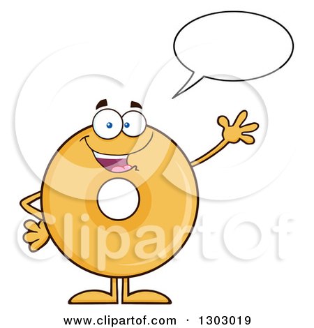 Clipart of a Cartoon Talking Friendly Waving Round Glazed or Plain Donut Character - Royalty Free Vector Illustration by Hit Toon