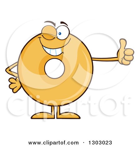 Clipart of a Cartoon Happy Round Glazed or Plain Donut Character Winking and Giving a Thumb up - Royalty Free Vector Illustration by Hit Toon