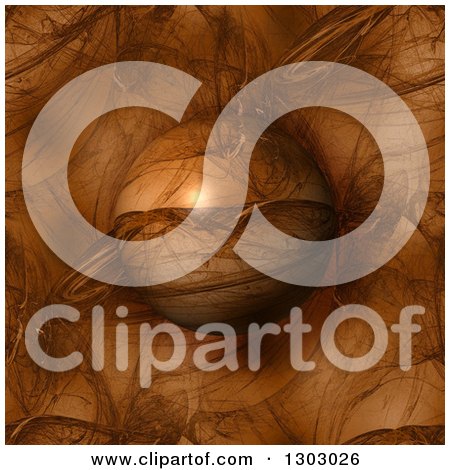 Clipart of a 3d Brown Patterned Fractal Globe over a Matching Background - Royalty Free Illustration by oboy