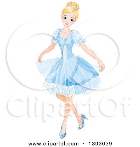Clipart of a Blond, Blue Eyed Caucasian Princess Curtseying in a Short Blue Dress - Royalty Free Vector Illustration by Pushkin