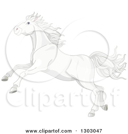 Clipart of a Pretty White Horse Running or Rearing - Royalty Free Vector Illustration by Pushkin