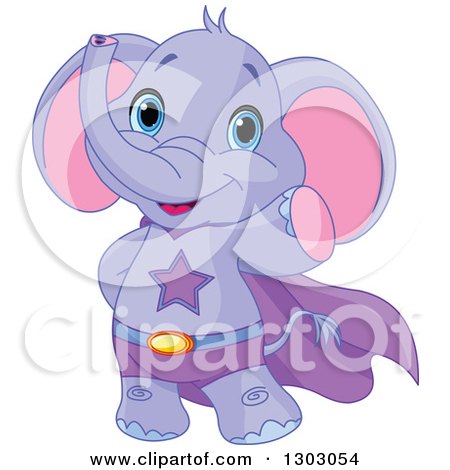 Clipart of a Cute Baby Purple Elephant Super Hero Waving - Royalty Free Vector Illustration by Pushkin