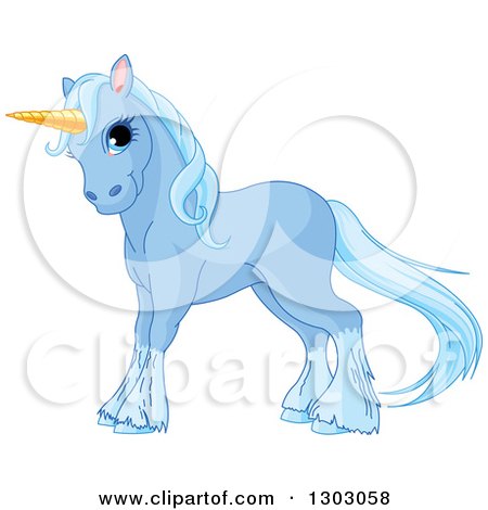 Clipart of a Cute Blue Unicorn with Hair Waving - Royalty Free Vector Illustration by Pushkin