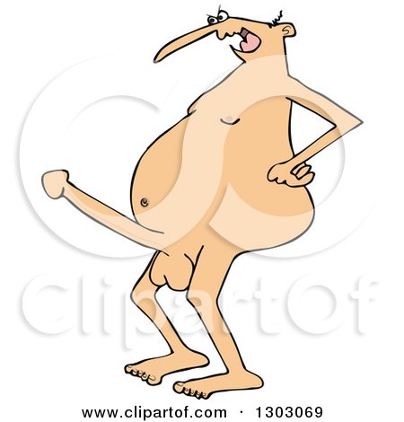 Clipart of a Cartoon Fully Shaved Nude White Man Flaunting a Big Boner - Royalty Free Vector Illustration by djart