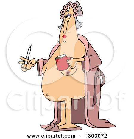 450px x 470px - Clipart of a Cartoon Chubby Nude White Woman Holding a Cigarette, Coffee  Mug, Wearing Curlers and Standing with an Open Robe - Royalty Free Vector  Illustration by djart #1303072