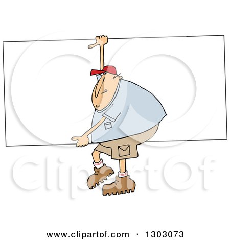 Clipart of a Cartoon Chubby White Man Carrying a Big Board - Royalty Free Vector Illustration by djart