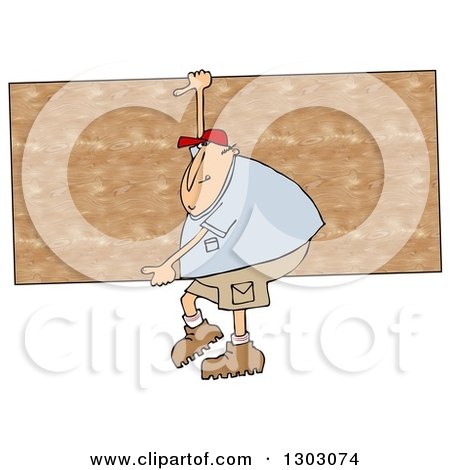 Clipart of a Cartoon Chubby White Man Carrying a Big Wood Board - Royalty Free Illustration by djart