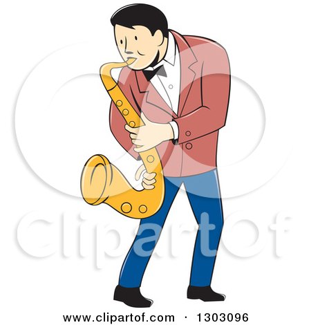 Clipart of a Retro Cartoon Male Musician Playing a Saxophone - Royalty Free Vector Illustration by patrimonio