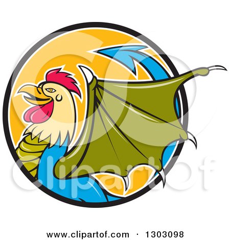 Cartoon Basilisk Fantasy Creature in Profile, Emerging from a Black White and Orange Circle Posters, Art Prints