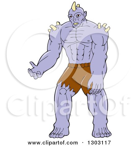 Clipart of a Cartoon Purple Orc Warrior - Royalty Free Vector Illustration by patrimonio