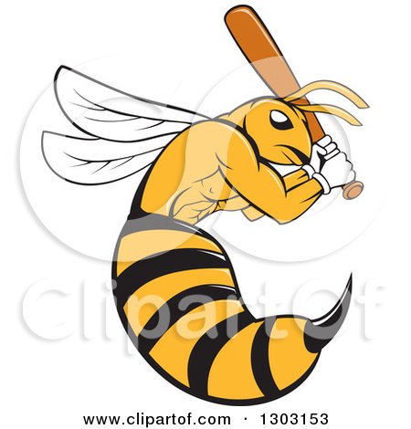 Clipart of a Cartoon Killer Bee Baseball Player Mascot Batting - Royalty Free Vector Illustration by patrimonio