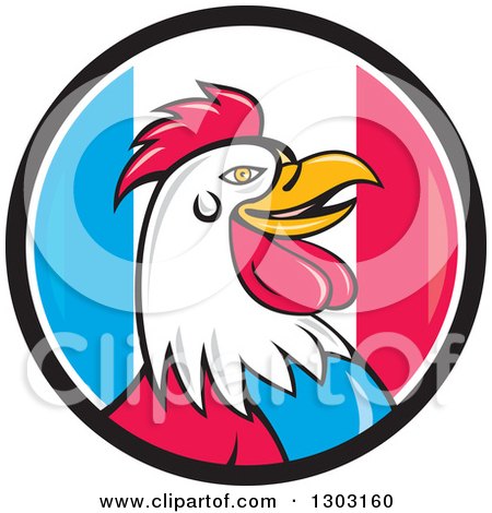 Clipart of a Cartoon Rooster Head in a French Flag Circle - Royalty Free Vector Illustration by patrimonio