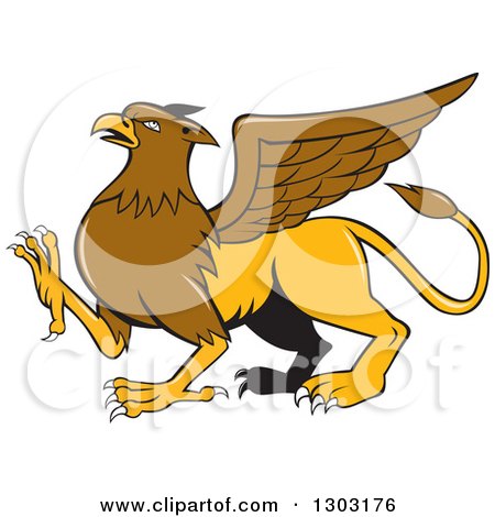Clipart of a Mythical Griffin Creature Walking - Royalty Free Vector Illustration by patrimonio