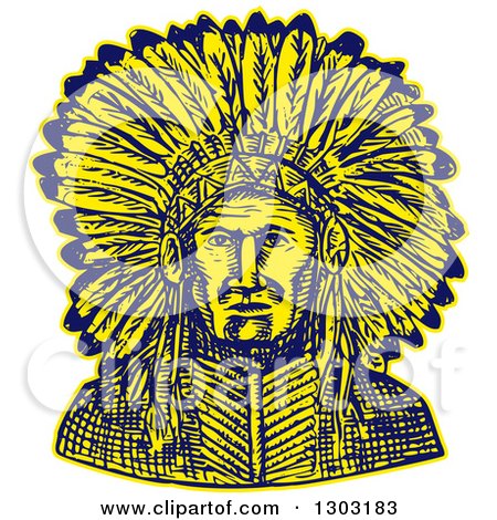 Clipart of a Sketched or Engraved Native American Indian Chief - Royalty Free Vector Illustration by patrimonio