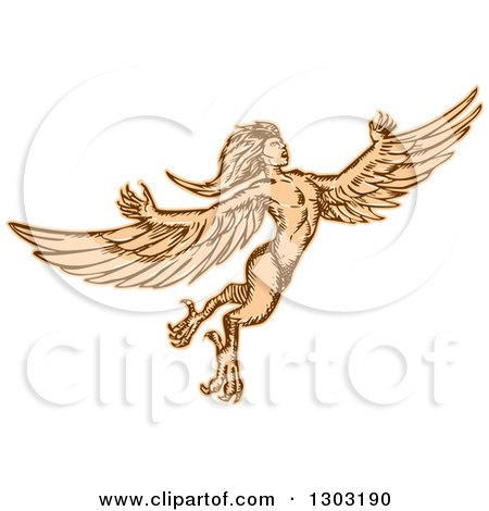 Clipart of a Flying Mythical Harpy - Royalty Free Vector Illustration by patrimonio