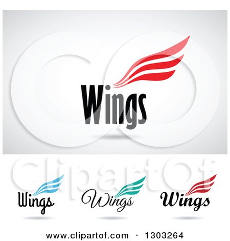 Clipart of Colorful Three Lined Wings Designs with Text and Shadows - Royalty Free Vector Illustration by cidepix