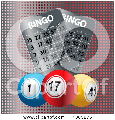 Clipart of 3d Colorful Bingo Balls with Cards on Metal and Pink Dots - Royalty Free Vector Illustration by elaineitalia