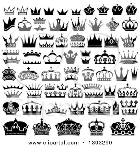 Clipart of Black and Whtie Unique Crowns - Royalty Free Vector Illustration by dero