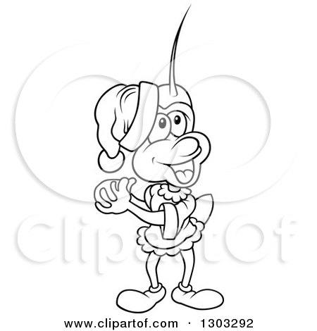 Lineart Clipart of a Black and White Cartoon Pleased Christmas Beetle - Royalty Free Outline Vector Illustration by dero