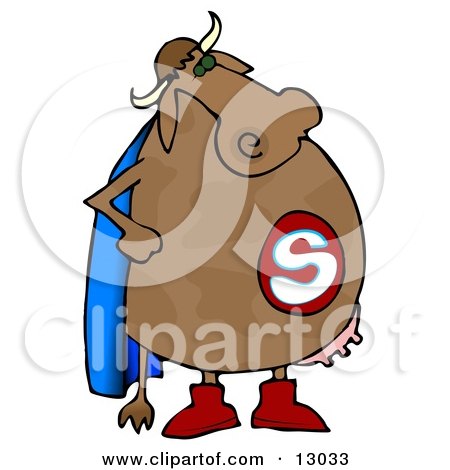 Super Cow With a Blue Cape and Udders Clipart Illustration by djart