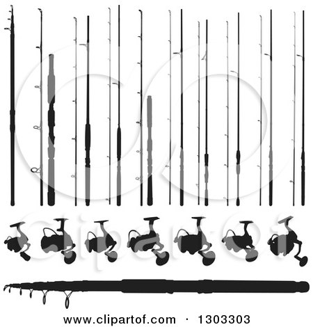 Black Fishing Rod Silhouette Stock Vector - Illustration of black