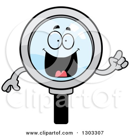 Clipart of a Cartoon Smart Magnifying Glass Character with an Idea - Royalty Free Vector Illustration by Cory Thoman