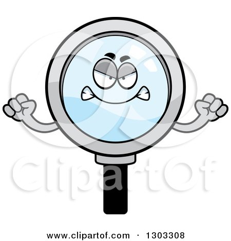 Clipart of a Cartoon Mad Magnifying Glass Character Waving Fists - Royalty Free Vector Illustration by Cory Thoman