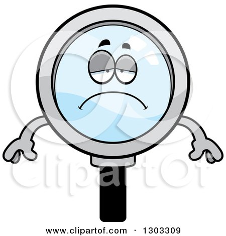Clipart of a Cartoon Sad Depressed Magnifying Glass Character Pouting - Royalty Free Vector Illustration by Cory Thoman