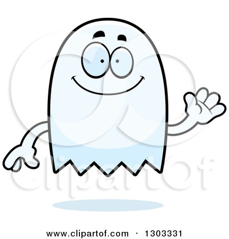 Clipart of a Cartoon Friendly Ghost Character Waving - Royalty Free Vector Illustration by Cory Thoman