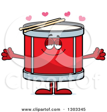 Clipart of a Cartoon Loving Musical Drums Character with Open Arms and Hearts - Royalty Free Vector Illustration by Cory Thoman