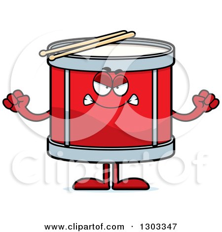 Clipart of a Cartoon Mad Musical Drums Character Waving Fists - Royalty Free Vector Illustration by Cory Thoman