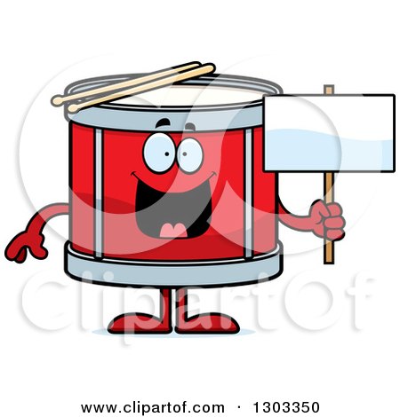 Clipart of a Cartoon Happy Musical Drums Character Holding a Blank Sign - Royalty Free Vector Illustration by Cory Thoman