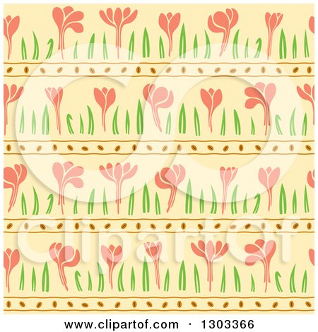 Clipart of a Seamless Pattern Background of Spring Flowers on Yellow - Royalty Free Vector Illustration by Cherie Reve