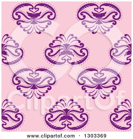 Clipart of a Seamless Pattern Background of Ornate Purple Flowers - Royalty Free Vector Illustration by Cherie Reve