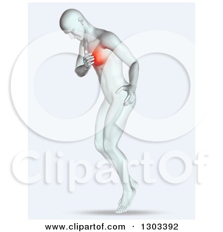 Clipart of a 3d Anatomical Man Clutching His Painful Chest - Royalty Free Illustration by KJ Pargeter