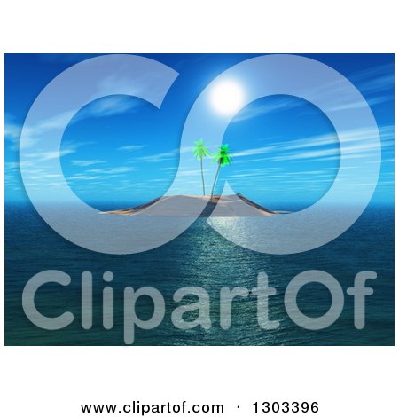 Clipart of a 3d Palm Tree Island at Sea - Royalty Free Illustration by KJ Pargeter