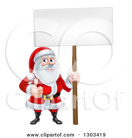 Clipart of a Happy Christmas Santa Claus Holding a Blank Sign and Giving a Thumb up - Royalty Free Vector Illustration by AtStockIllustration
