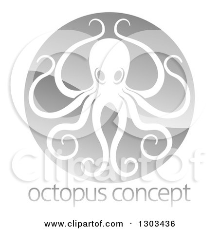 Clipart of a Shiny Silver Round Octopus Logo over Sample Text - Royalty Free Vector Illustration by AtStockIllustration