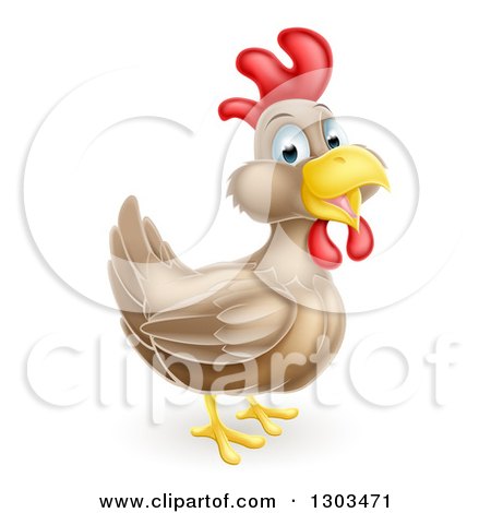Clipart of a Happy Brown Chicken or Rooster - Royalty Free Vector Illustration by AtStockIllustration