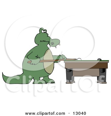 Focused Alligator Playing a Game of Billiards Pool Clipart Illustration by djart