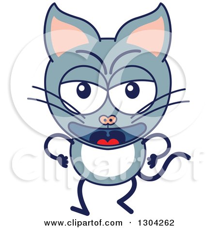 Clipart of a Cartoon Angry Gray Cat Character - Royalty Free Vector Illustration by Zooco