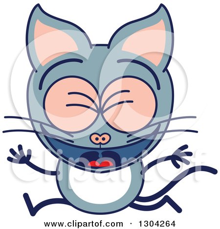 Clipart of a Cartoon Gray Cat Character Celebrating - Royalty Free Vector Illustration by Zooco