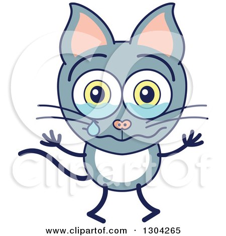 Clipart of a Cartoon Sad Gray Cat Character Crying - Royalty Free Vector Illustration by Zooco