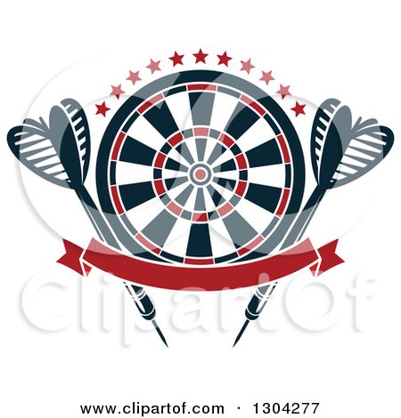 Clipart of a Target with Stars, Darts and a Blank Red Banner - Royalty Free Vector Illustration by Vector Tradition SM