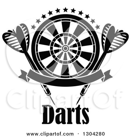 Clipart of a Black and White Target with Stars, Darts and a Blank Banner over Text - Royalty Free Vector Illustration by Vector Tradition SM