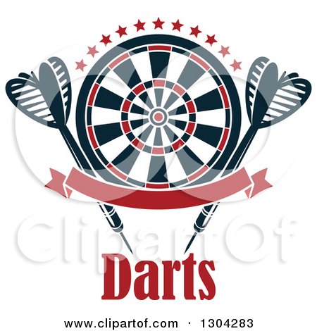Clipart of a Target with Stars, Darts and a Blank Red Banner over Text - Royalty Free Vector Illustration by Vector Tradition SM