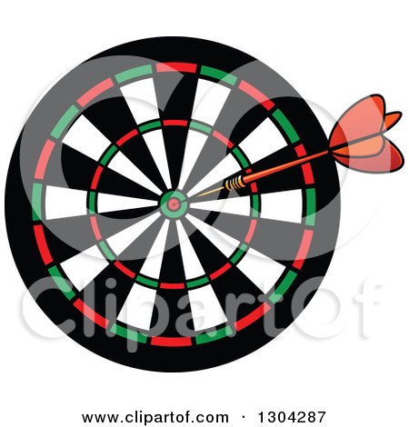 Clipart of a Cartoon Dart in a Target - Royalty Free Vector Illustration by Vector Tradition SM